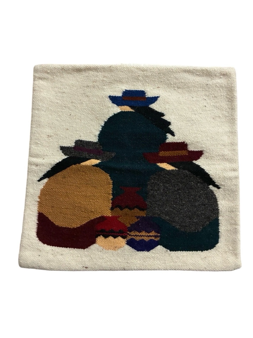 Woven Wool Tapestry Pillow Cover Andean Folk Art 14” Square Bohemian Decor